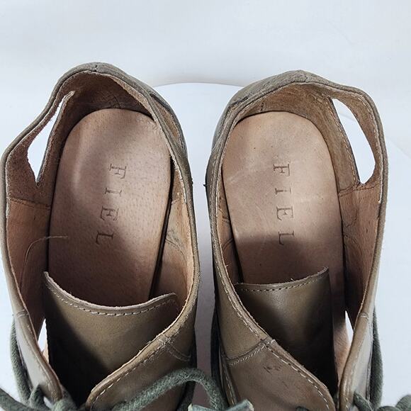 Fiel Bainbridge Wood Wedge Bootie Women 8.5 Taupe Leather Lace-up Cut-outs - Picture 4 of 12